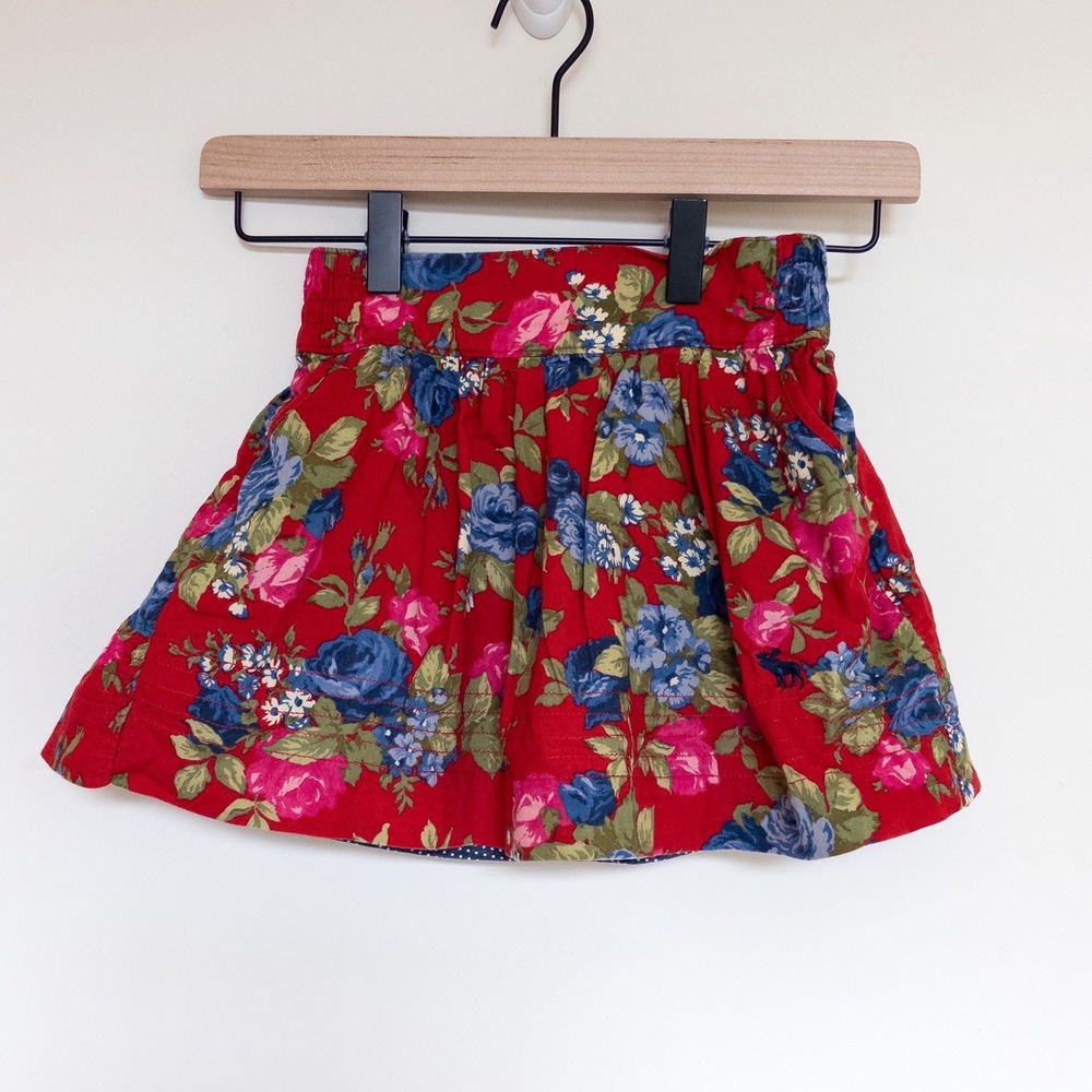 Abercrombie Kids Floral Skirt Red Blue Rose Elastic Waist Pockets Girls Sz S 7-8